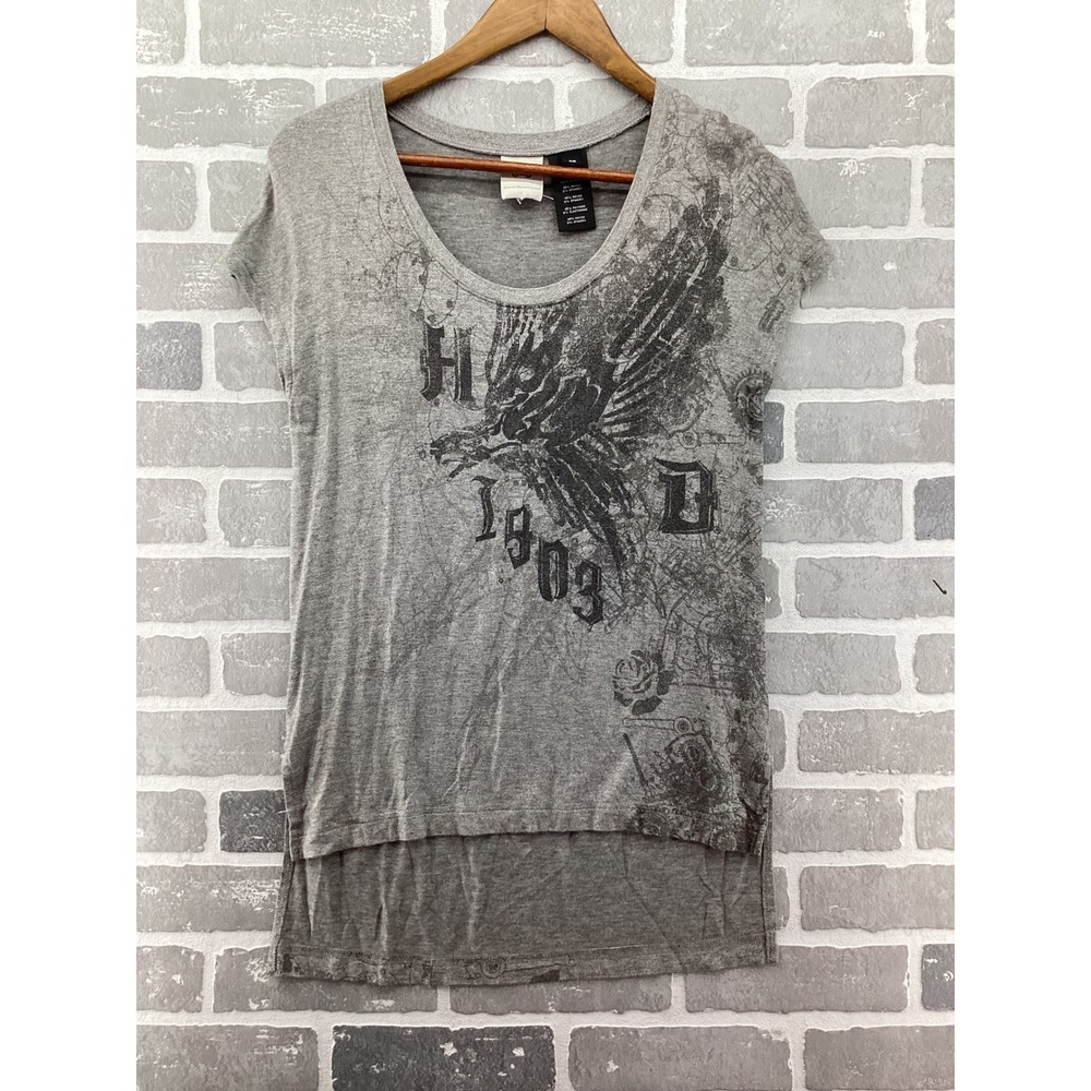 Harley-Davidson Womens Gray Graphic Eagle High Low Top XS